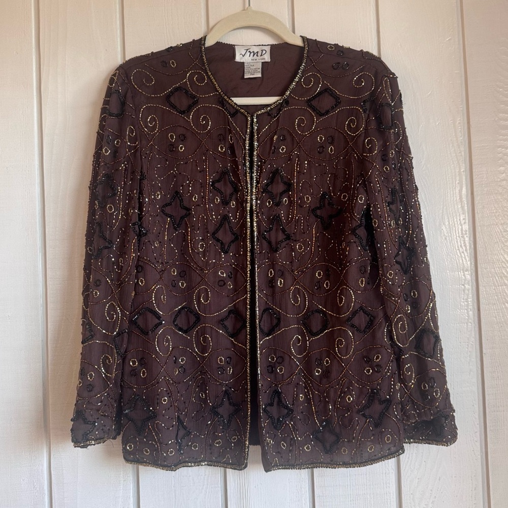 Vintage JMD New York Brown Beaded Cardigan